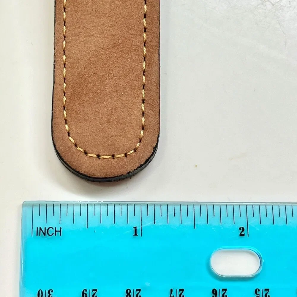 Vtg Zeppelin Mens Manatee Tan Brown Leather Belt Size 46 XL Nautical Brass USA